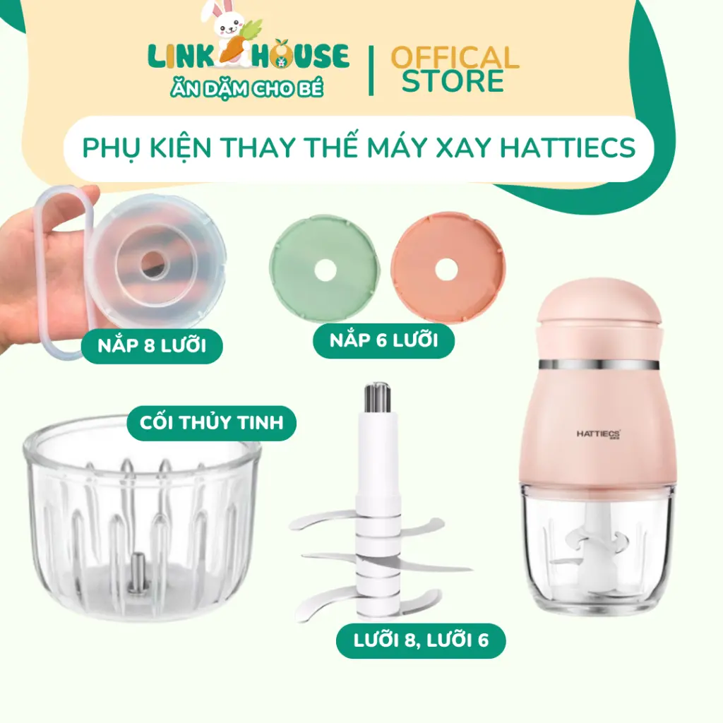 Phụ Kiện Thay Thế Máy Xay Ăn Dặm Haties 6 Lưỡi 8 Lưỡi Cối Thủy Tinh, Lưỡi Dao Thay Thế, Nắp Kèm Gioăng