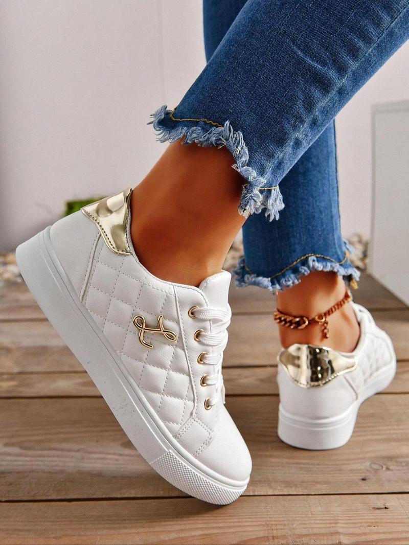 Product Introduction of Women's Fashionable Lace Up Sneakers, Casual Comfortable Sports Shoes for Daily Wear, Female All-match Round Toe Shoes for Spring & Fall 9