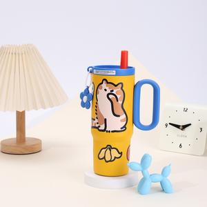 Cawan Bertetulang Keluli Tahan Karat 316, Ketibaan Baru, Kapasiti Besar, dengan Pemegang, Cawan Ais, Mililiter Besar, dengan Straw, Sesuai untuk Air Sejuk Kitchenware Merah