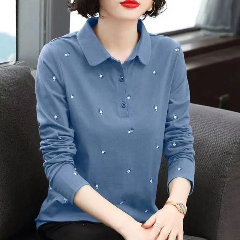 Áo Thun Dài Tay Có Ve Áo, Thích Hợp Cho Nữ, Áo Có Cổ Áo, Mẹ TRUNG NIÊN, Hàng Mới Về Mùa Xuân, Áo Polo Phong Cách Phương Tây, Quần Áo Mùa Thu