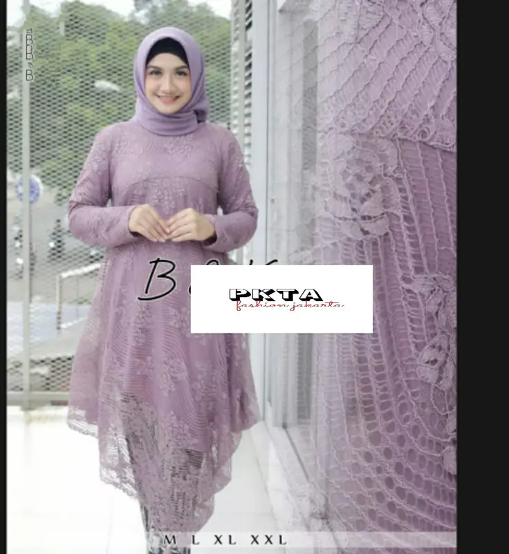 Setelan Kebaya Brokat Menceng/Miring Liza Koleksi Atasan Kondangan Tunik Panjang - Batik, Dress 5