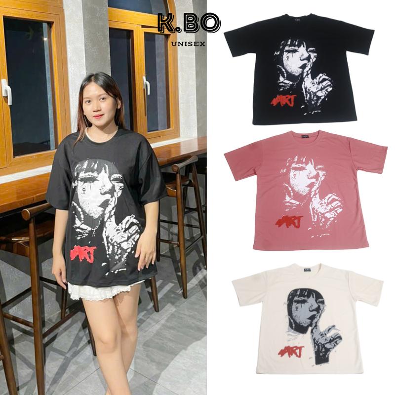 Áo Thun Unisex CÔ GÁI- K.BO- Áo Phông Nam Nữ From Rộng Tay Lỡ Menswear Top cổ tròn Đen Trắng Hồng áonuxinh màu đen đễ thương