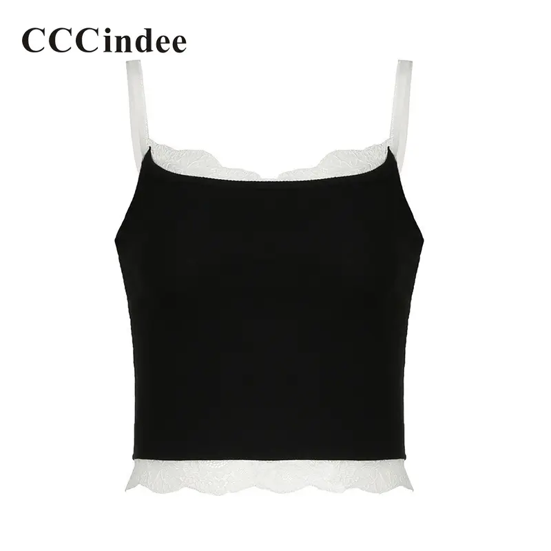CCCindee Women's 2024 Contrasting Lace Knitted Vest