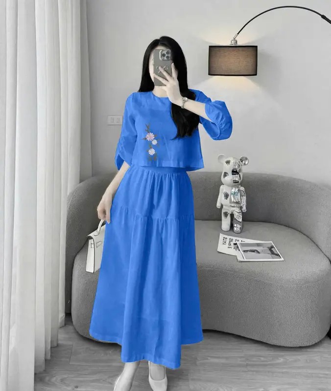 [Mia 10] Set áo chân váy thêu hoa tôn dáng đi biển siêu đep, chất liệu tơ thái mềm mịn, thoáng mát, đủ size từ  40 -85kg 2