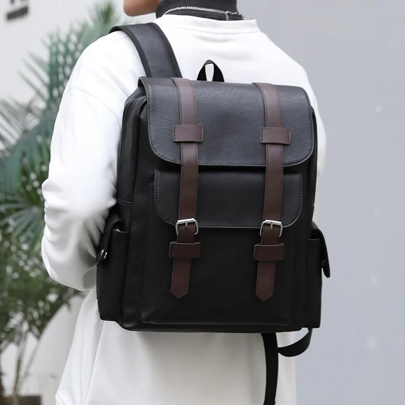 Product Introduction of Men's Backpack PU Leather Bagpack Large Laptop Backpacks Travel Multi Male  Black Schoolbag College Style 17