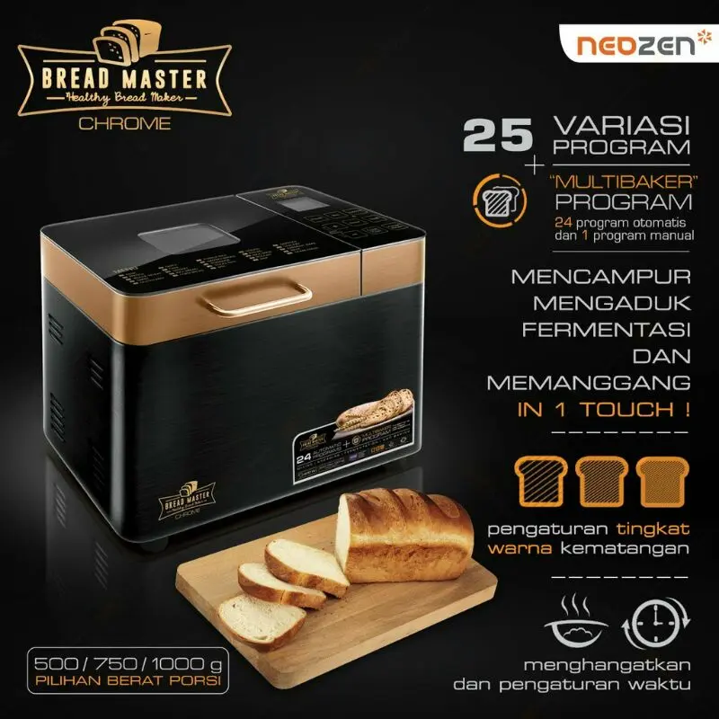 Neozen Bread Master Chrome Alat Pembuat Roti Otomatis FREE PISAU SET SWISS
