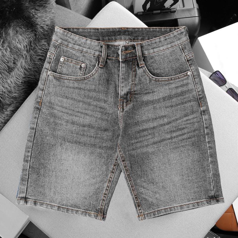 Quần short jean ngắn jean Nam ống rộng ĐEN WAT vải cotton co giãn nhẹ Pants Có Túi 7