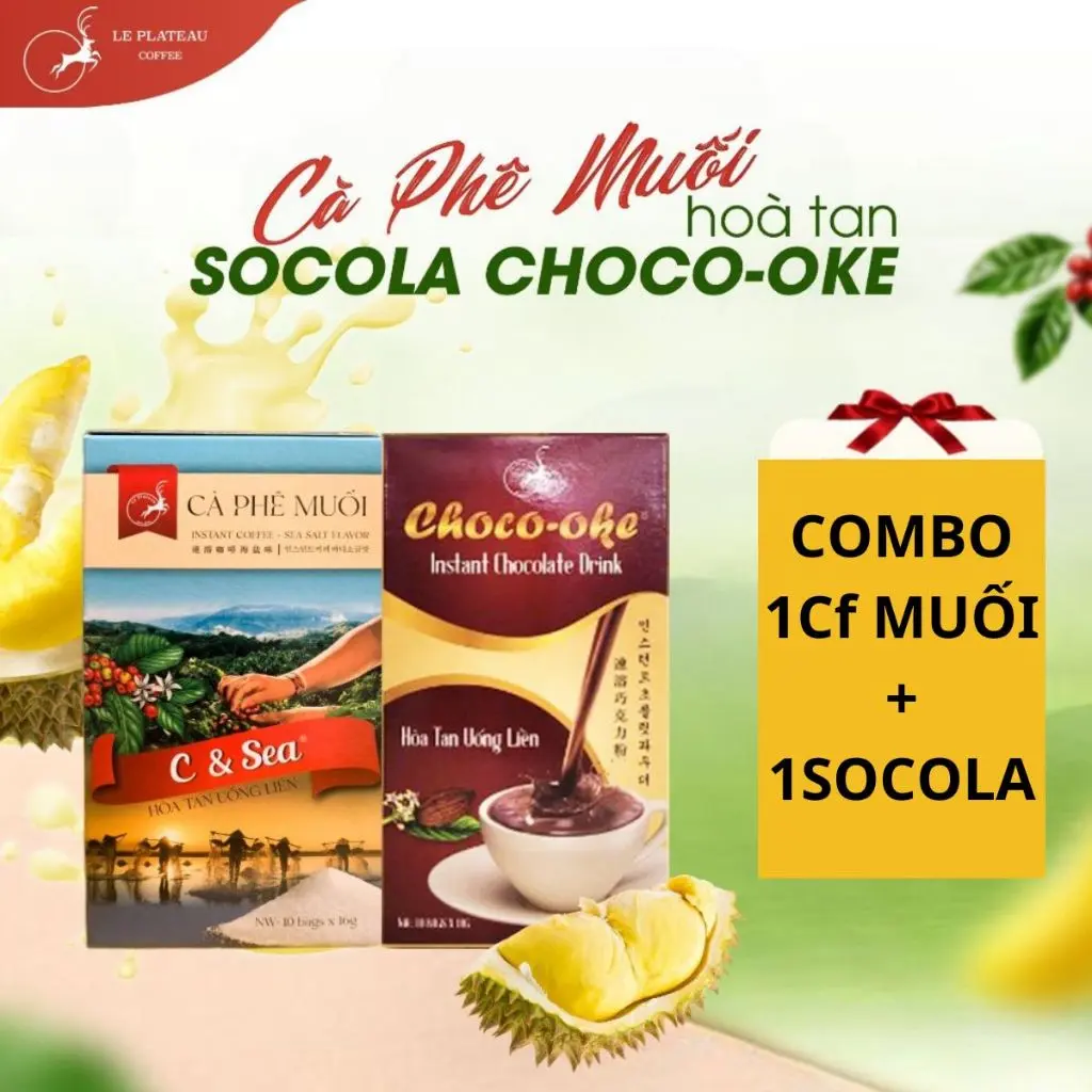[ƯU ĐÃI] COMBO CÀ PHÊ 1 HỘP CÀ PHÊ MUỐI + 1 CHOCOLA HÒA TAN CHOCO-OKE CHUẨN VỊ THƠM NGON Socola Coffee Sô Cô La Cafe