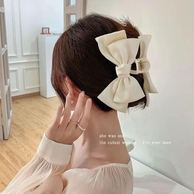 Kẹp Tóc Cá Mập, Màu Đen Hai Mặt, Thiết Kế Nơ Lớn, Phong Cách Hàn Quốc, Đơn Giản Và Thanh Lịch, Dành Cho Nữ 3