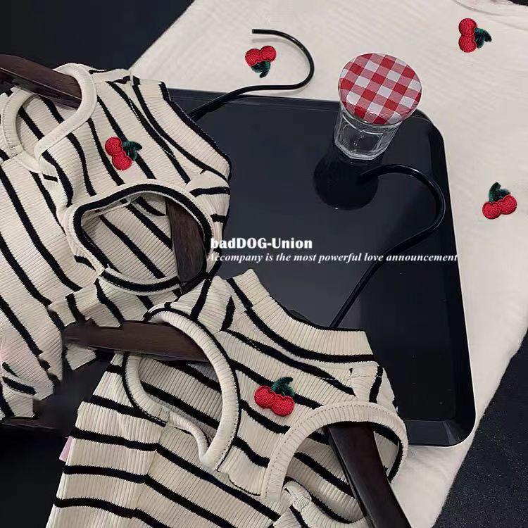 Product Introduction of Small Dog Clothes Summer Outfit Maltese Schnauzer Teddy Bichon Cherry Striped Sleeveless Vest 10
