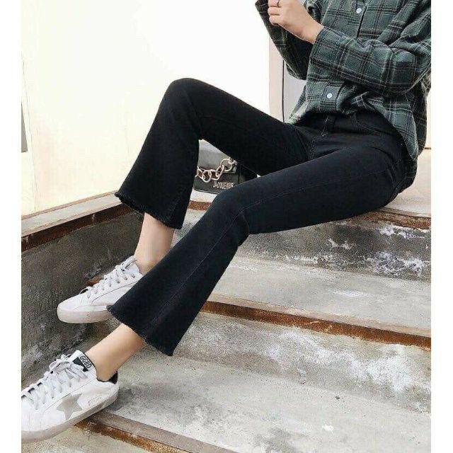 < BIGSIZE 39-95KG> Quần jean Giấy Skinny Nữ Ống Loe Đen Trơn Co giãn 4 chiều cạp cao tôn dáng Màu đen Màu trắng