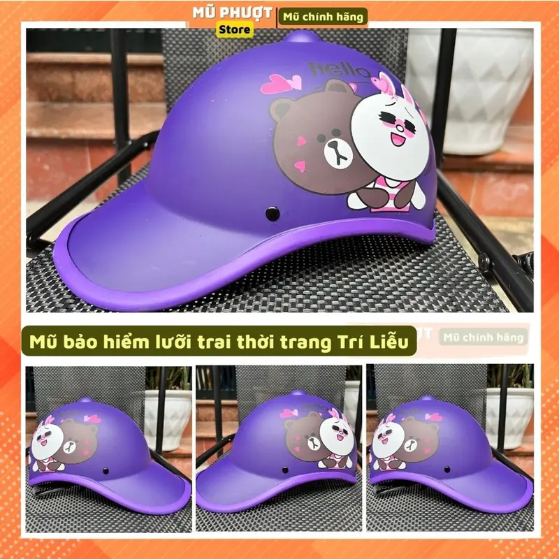 Mũ bảo hiểm nửa đầu luoi trai thời trang nam nữ trí liễu xanh tím than tem hoa cao cấp nhiều màu sắc 1