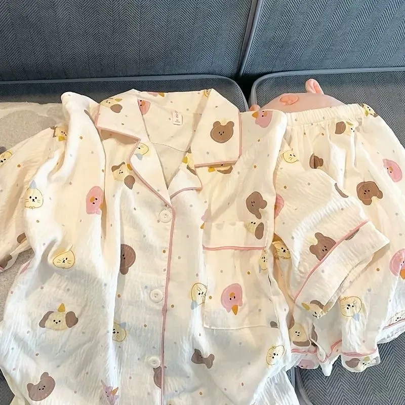 Bộ Pijama Ngắn Tay Chất Cotton Sữa Mềm Mịn Hàng Quảng Châu - Quần Ngủ, Pijama, Nữ, Women