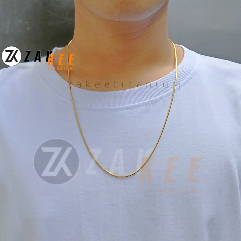 Kalung Emas Pria Titanium Gold Anti Karat Simpel Keren Premium Cowok Cewek Panjang 45cm 50cm 60cm Stainless 0