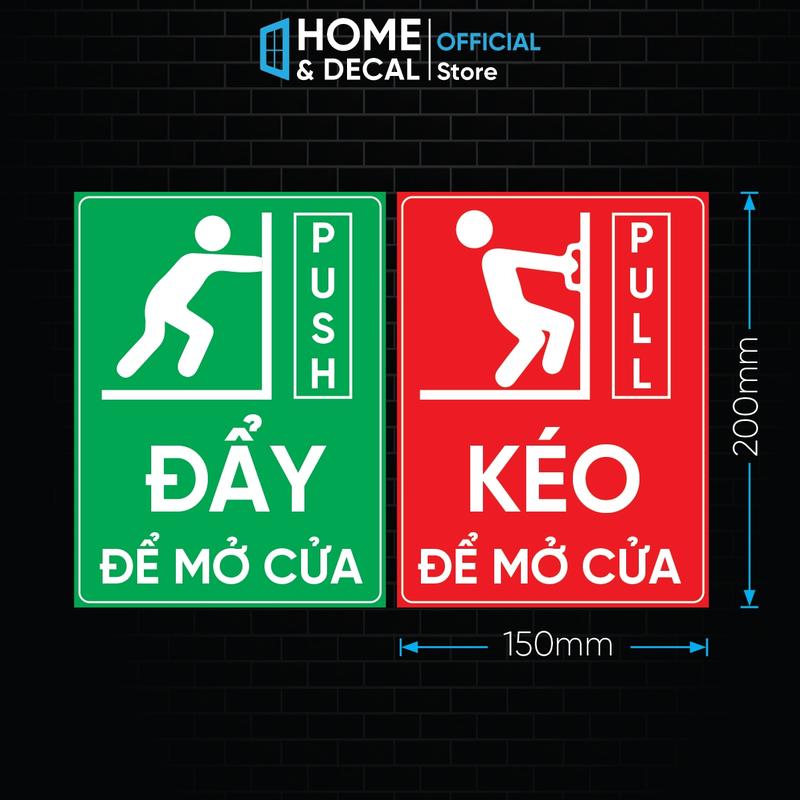 Decal Kéo Đẩy Pull Push Bảng Kéo Đẩy Dán Cửa Kính Gỗ Nhựa Sticker Decor Trang Trí Cửa Ra Vào