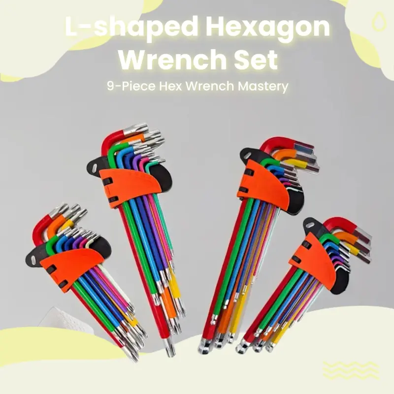 L-shaped Hexagon Wrench Set, 9 Counts Multifunctional Hexagon Wrench Set, Universal Wrench Set for Home, Car Repair, Mechanical Repair, Hex Bit Socket Wrenches, Ratcheting Wrench Set, Ratchet Combination Wrenches 2