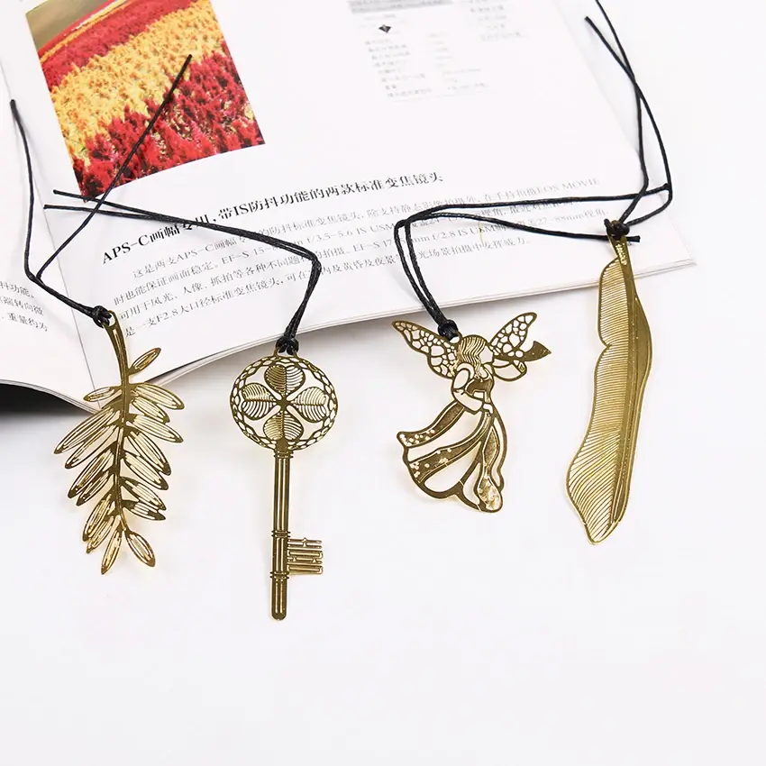 1PC Stationery Lovely Gold     Beautiful Key Feather Angel     Index Reading Book  n Student Supply Paper Metal Bookmark