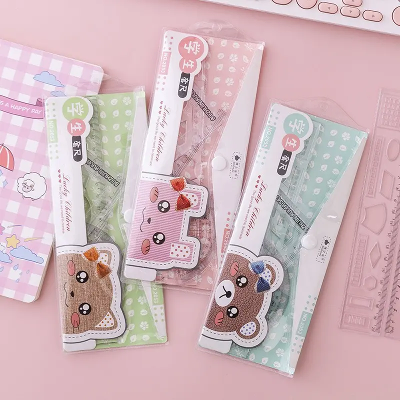 Bộ đồ dùng học tập 4 thước eke đóng túi kích thước 20cm nhiều mẫu mã lựa chọn 1