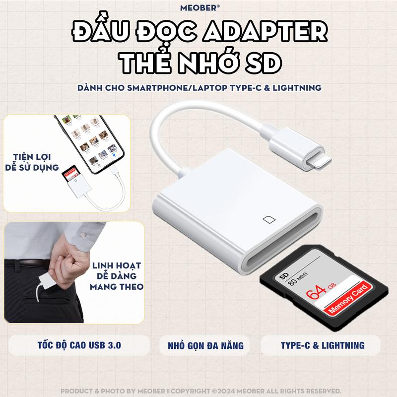 Đầu đọc thẻ nhớ adapter đọc thẻ SD, MicroSD dành cho điện thoại Type-C & Lightning to USB 3.0 tốc độ cao by MèoBer