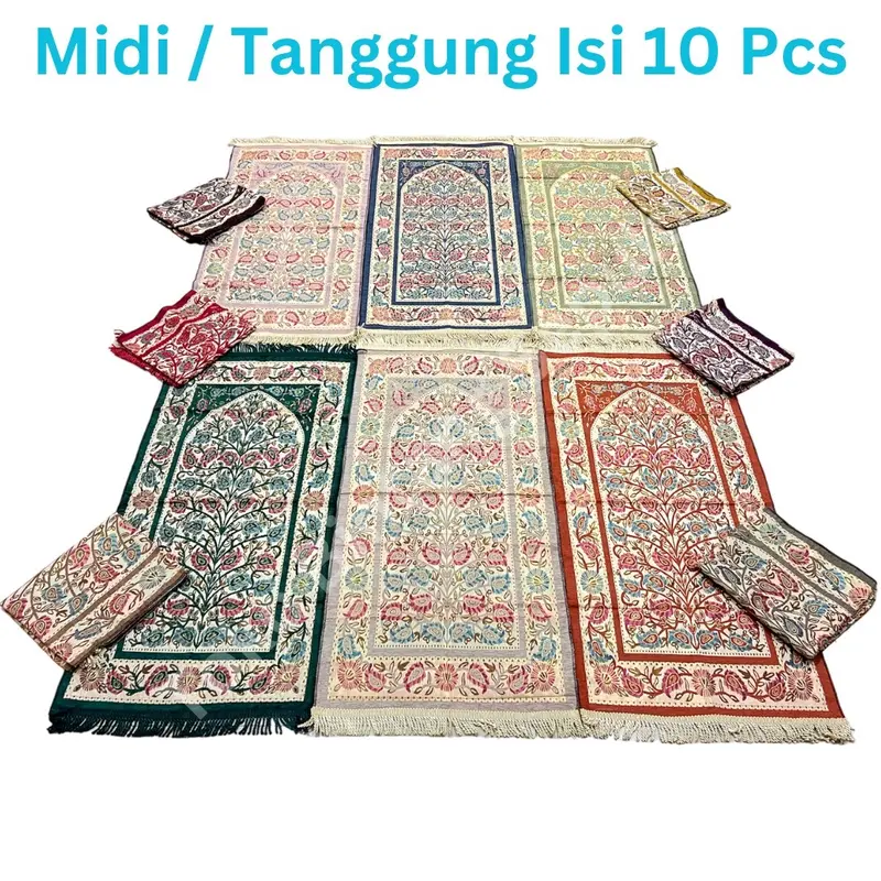 Sajadah Turki Travel Rajut Isi 10 Biji XHX888 Ukuran 60 x 110 Cm Midi Rumbai Tambang Murah Motif Daun / Kipas / Bunga / Kabah Tampar Per 10 Biji Halus Grosir Sajadah Travelling Tanggung Turkiye Rumbai Tampar Muslim Nyaman Haji Tambang Tebal 5