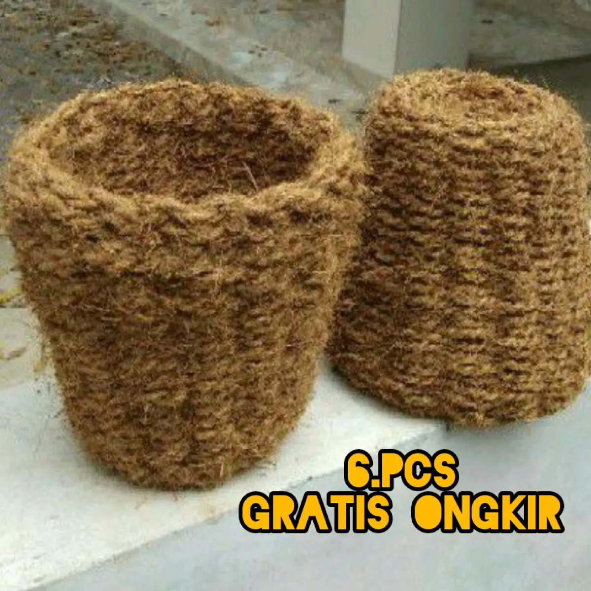 6 pcs Pot tanaman hias serabut kelapa  anyaman polos Anggrek polybag