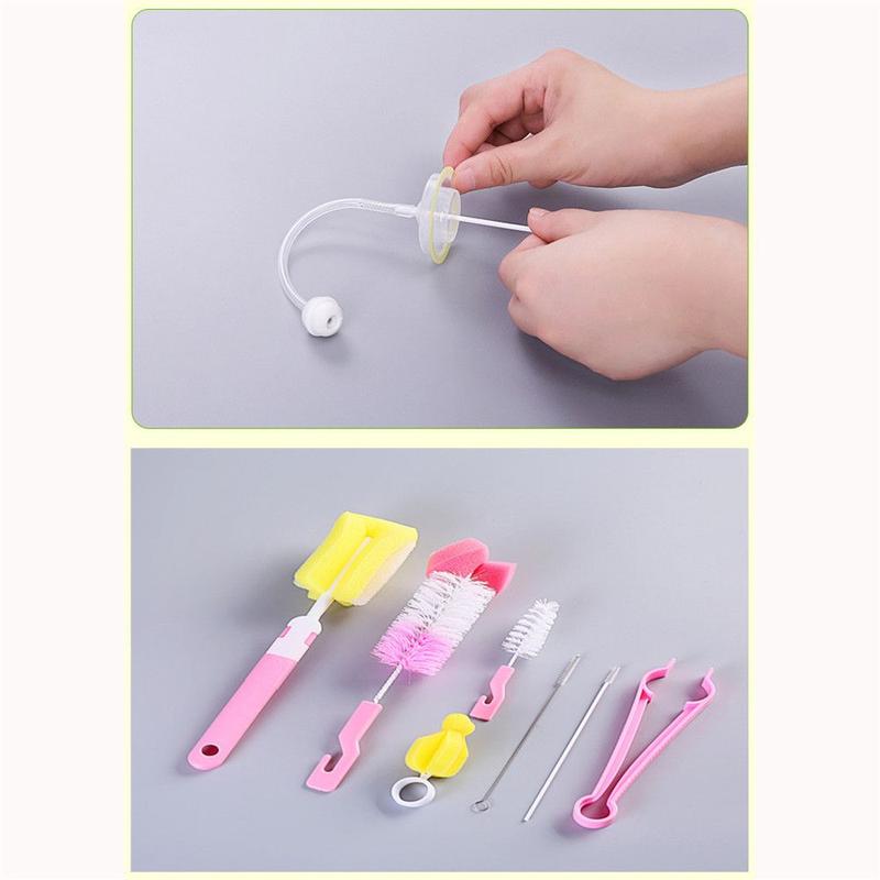7pcs Home Spout Cup Washing Rotating Clean Sponge Bottle Brush Baby Nipple 7