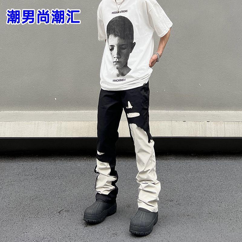 Product Introduction of Quần Dài Denim, Màu Tương Phản Đen Trắng, Thiết Kế Độc Đáo Cho Nam, Phong Cách Đường Phố Cao Cấp Mỹ, Quần Ống Thẳng, Quần Ống Loe Vibe Vịt Quan Thoại, Dành Cho Nam quần  nam  boy phố  batman dsq  đen  xám 1