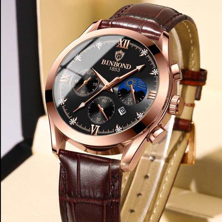 Đồng hồ nam Binbond B710 kiểu dáng sang trọng chạy 3 kim chính gồm HỘP ĐỒNG HỒ, CHỐT THÁO DÂY, KHĂN LAU, VÒNG TỲ HƯU VÀ PIN ĐỒNG HỒ