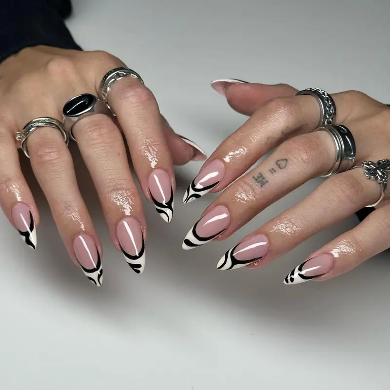 French Style Short Almond Press on Nails with Nail File & Tape, 24pcs/set Removable Nail Art Kit for Women & Girls Daily Wear 7