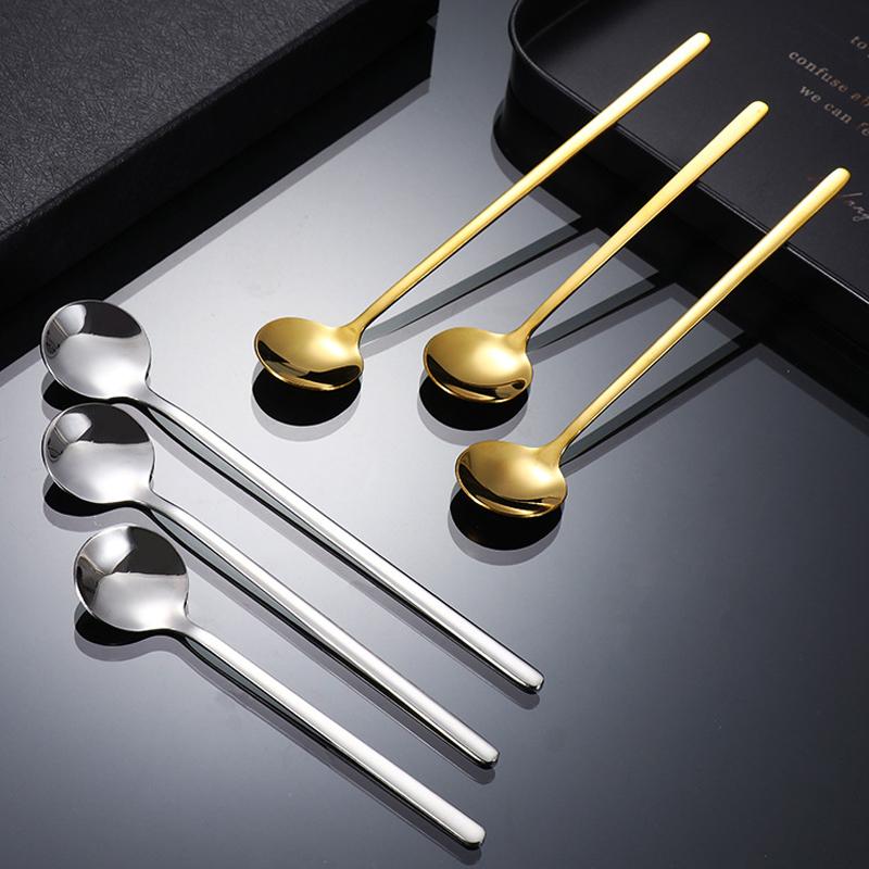 【artheni】Sendok Stainless Steel Gagang Panjang Sendok Kopi Emas Sendok Bulat Kecil Sendok Nasi Rumah Tangga 【artheni】Sendok Stainless Steel Gagang Panjang Sendok Kopi Emas Sendok Bulat Kecil Sendok Nasi Rumah Tangga