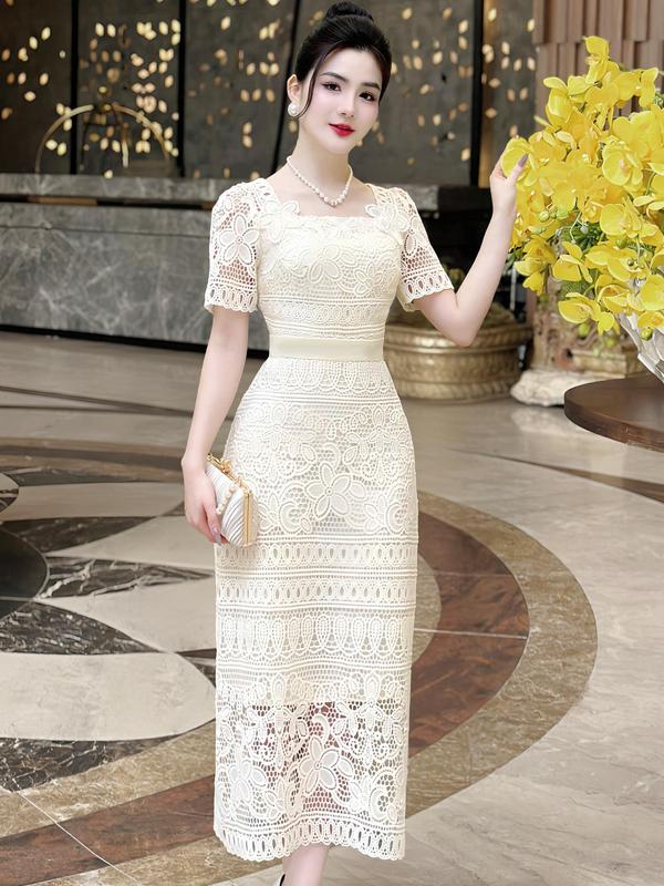 MIỄN SHIP MDU4372 Váy Ren 2 Lớp - Họa Tiết Cao Cấp Độc Đáo Dành Cho Nữ Women Dress đầm trắng