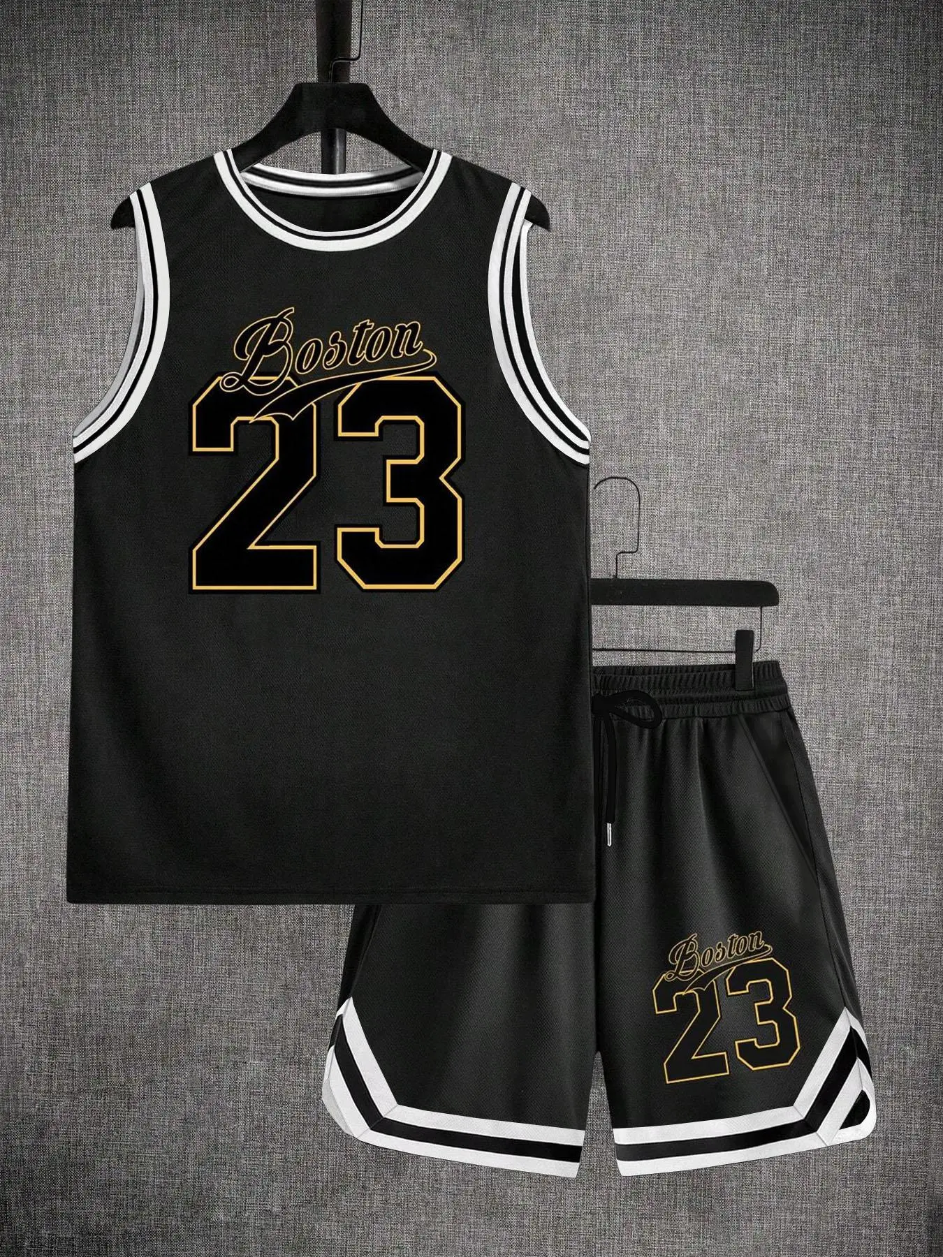 Men's Letter & Figure Print Sleeveless Basketball Jersey & Shorts Set, Regular Fit Casual Fashion Breathable Two-piece Outfits for Summer, Men's Clothes for Outdoor Wear