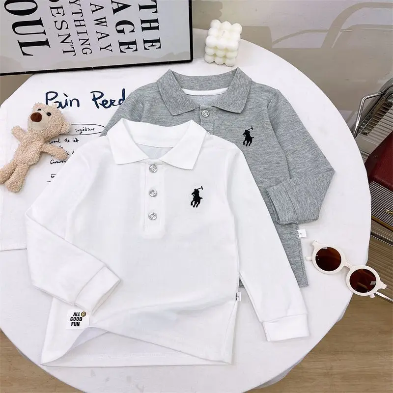 Kemeja Polo Kanak-kanak, Baju Lengan Panjang Musim Bunga dan Musim Luruh Lelaki, Sweater Bersulam Kanak-kanak Tengah dan Besar, Pakaian Asas Gaya Barat Riadah Bayi, Koleksi 1196 Orang