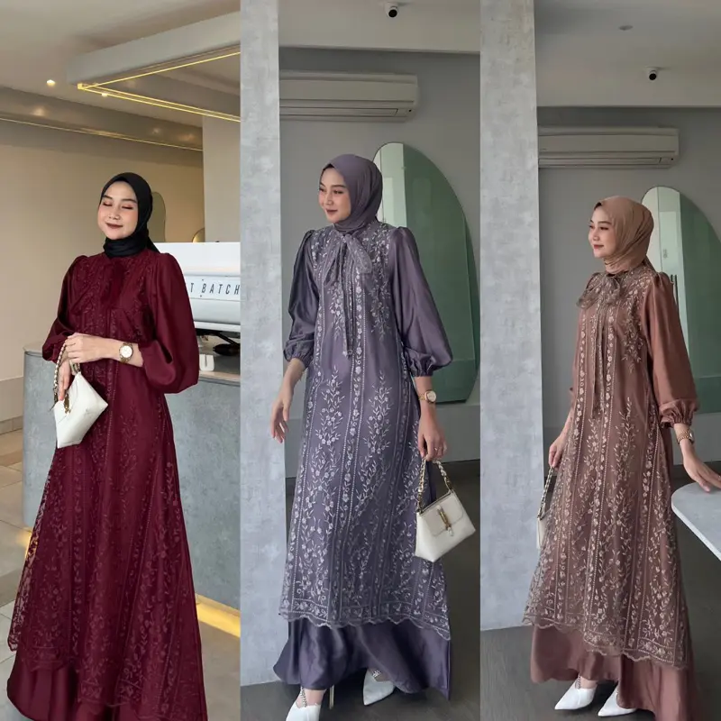Amanda Mall - Serina Dress Bahan Silk mix Brukat Premium Busui Friendly - Gamis Kondangan Wanita Terbaru Mewah Elegan - Dress Pesta Bridesmaid Muslim - Fashion Wanita Muslim