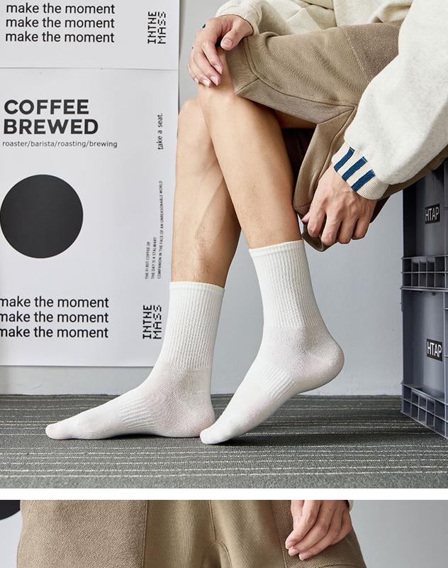Product Introduction of Black, White and Gray Socks Men's Autumn and Winter Pure Color Minimal Versatile Tube Socks Ins Trendy Solid Color Stockings Black Socks Men 20