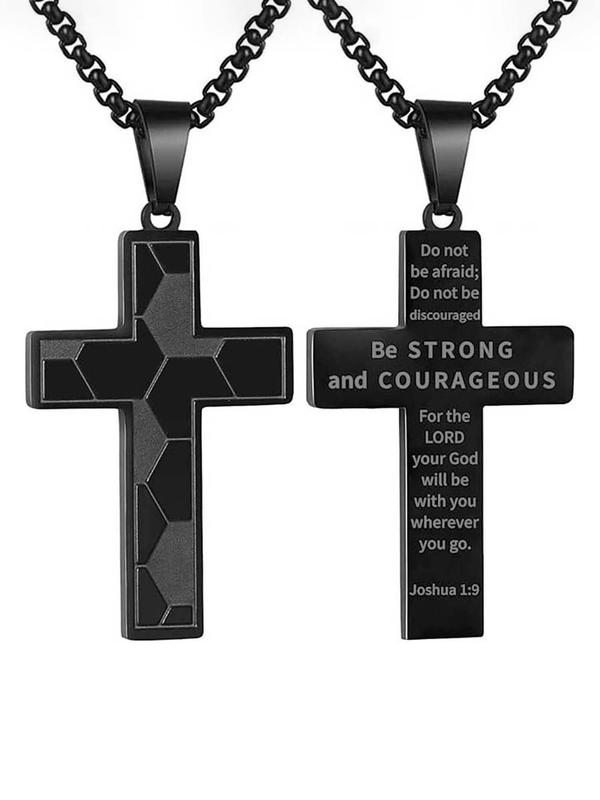 Fashion Letter & Cross Pendant Necklace for Men & Women, Stainless Steel Jewelry for Party, Daily Clothing Decor, Trendy All-match & Exquisite Jewelry for Birthday Gift 3