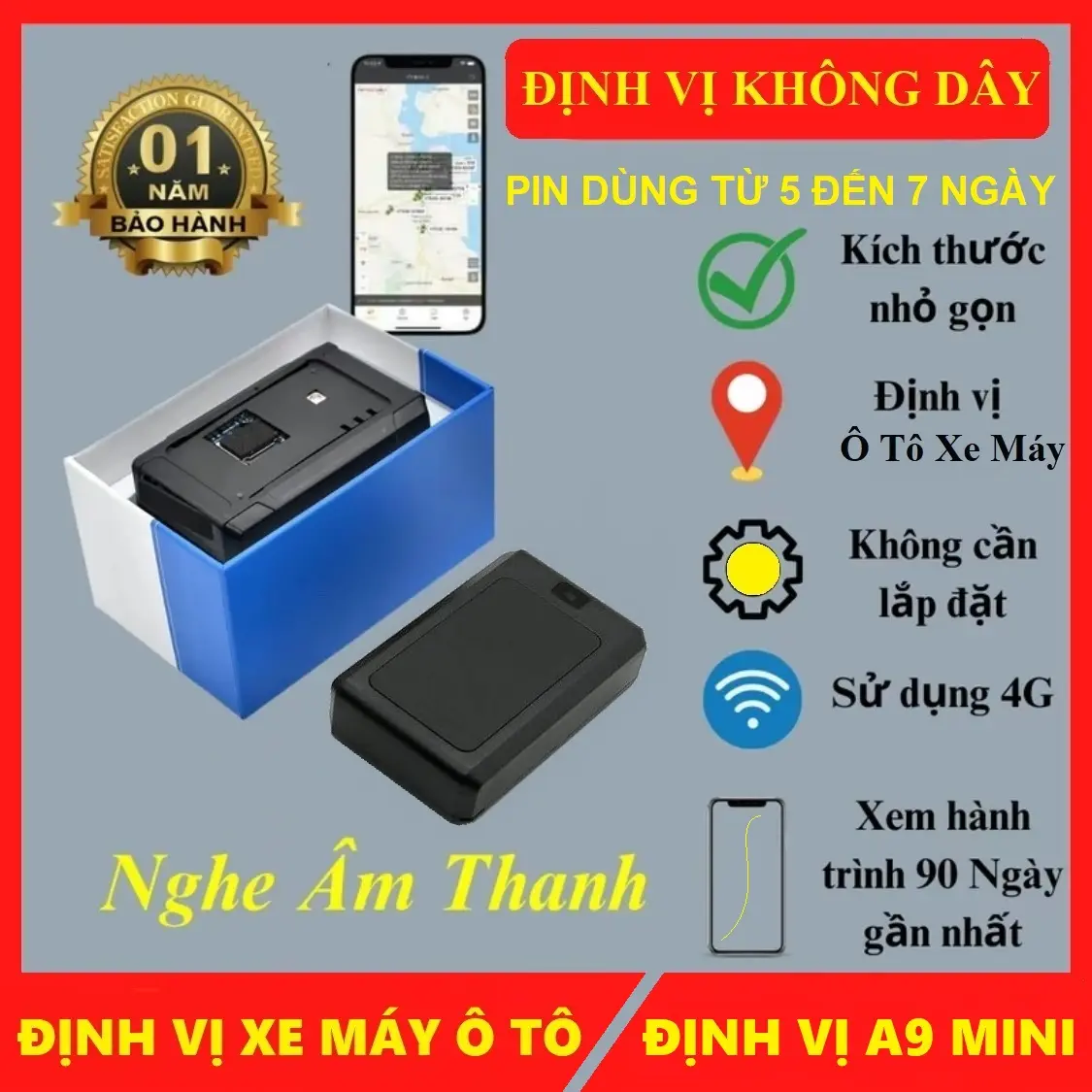 Thiết Bị Định Vị Không Dây Pin Từ 5 Đến 7 Ngày