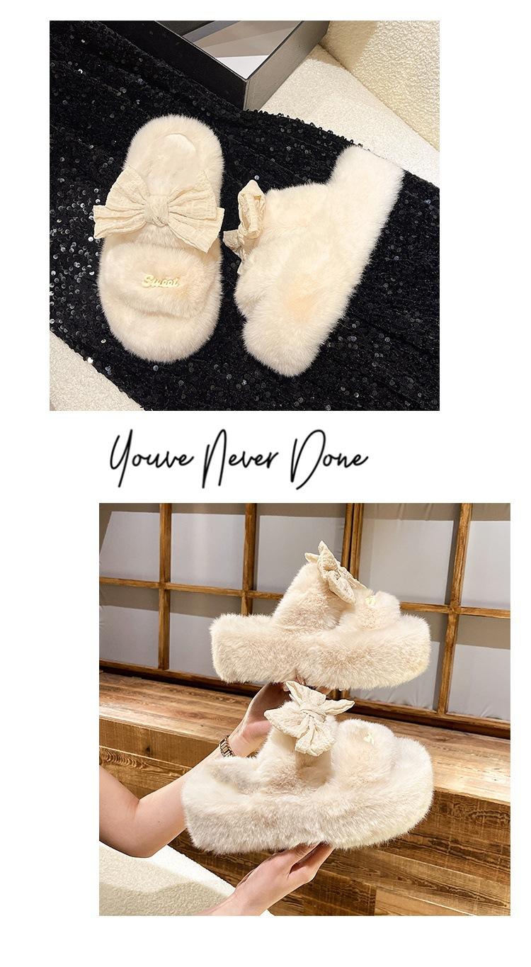 Product Introduction of Korean Style Fluffy Slippers Women's Outdoor Wear Winter Home Non-Slip Dormitory Cotton Slippers Thick Bottom Increased by Insulated Cotton-Padded Shoes Footwear Flipflop 14