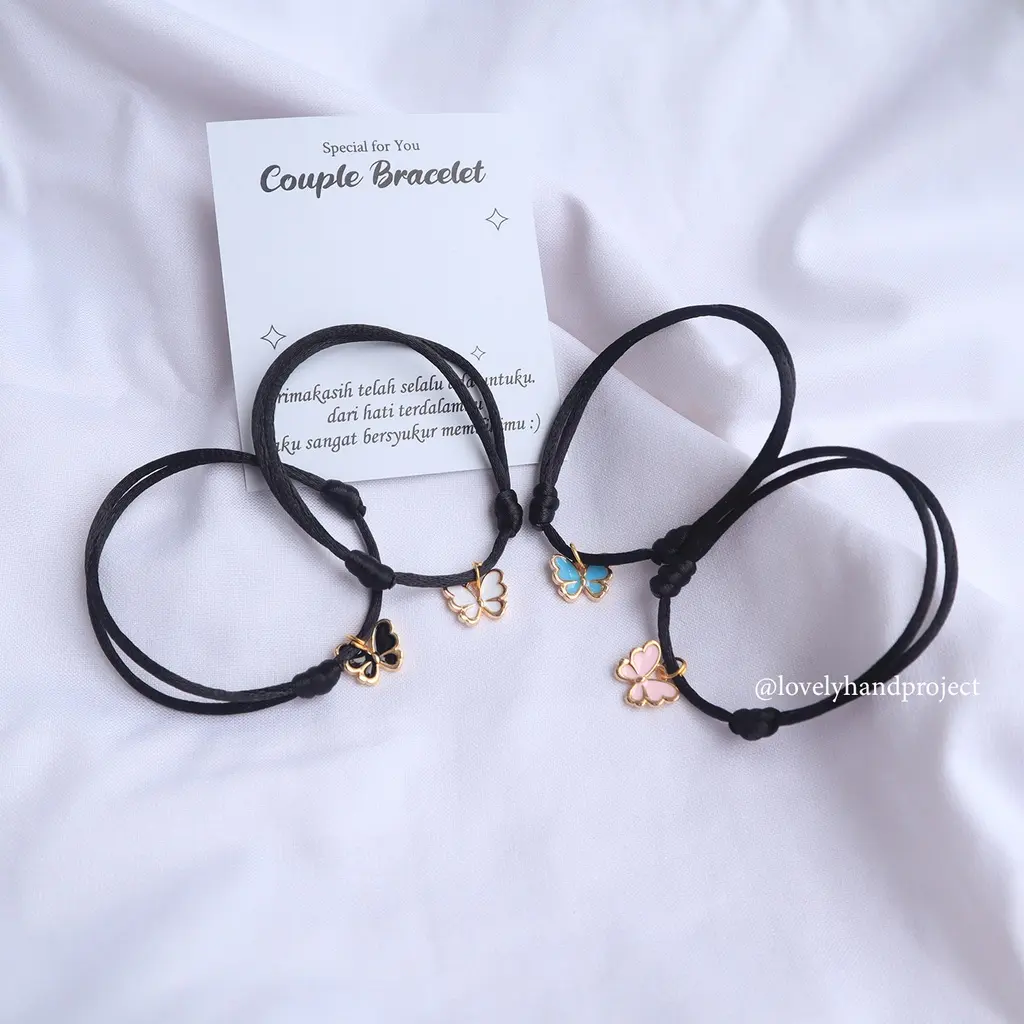 Gelang Tali Kupu Kupu Lucu Couple Bestie Banyak Free Kartu Ucapan Warna Bahan Korea Waterproof Satin Super Lembut Ukuran Adjustable Epoxy anak hitam kulit  manik  resin  jewellery  bracelets
