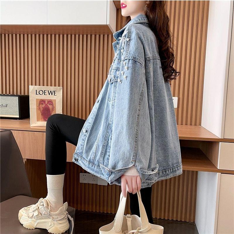 Product Introduction of 2024 Spring and Autumn New Design Heavy Rhinestone Denim Jacket for Women with Turn-down Collar Loose Korean Style Versatile Jacket Top 19