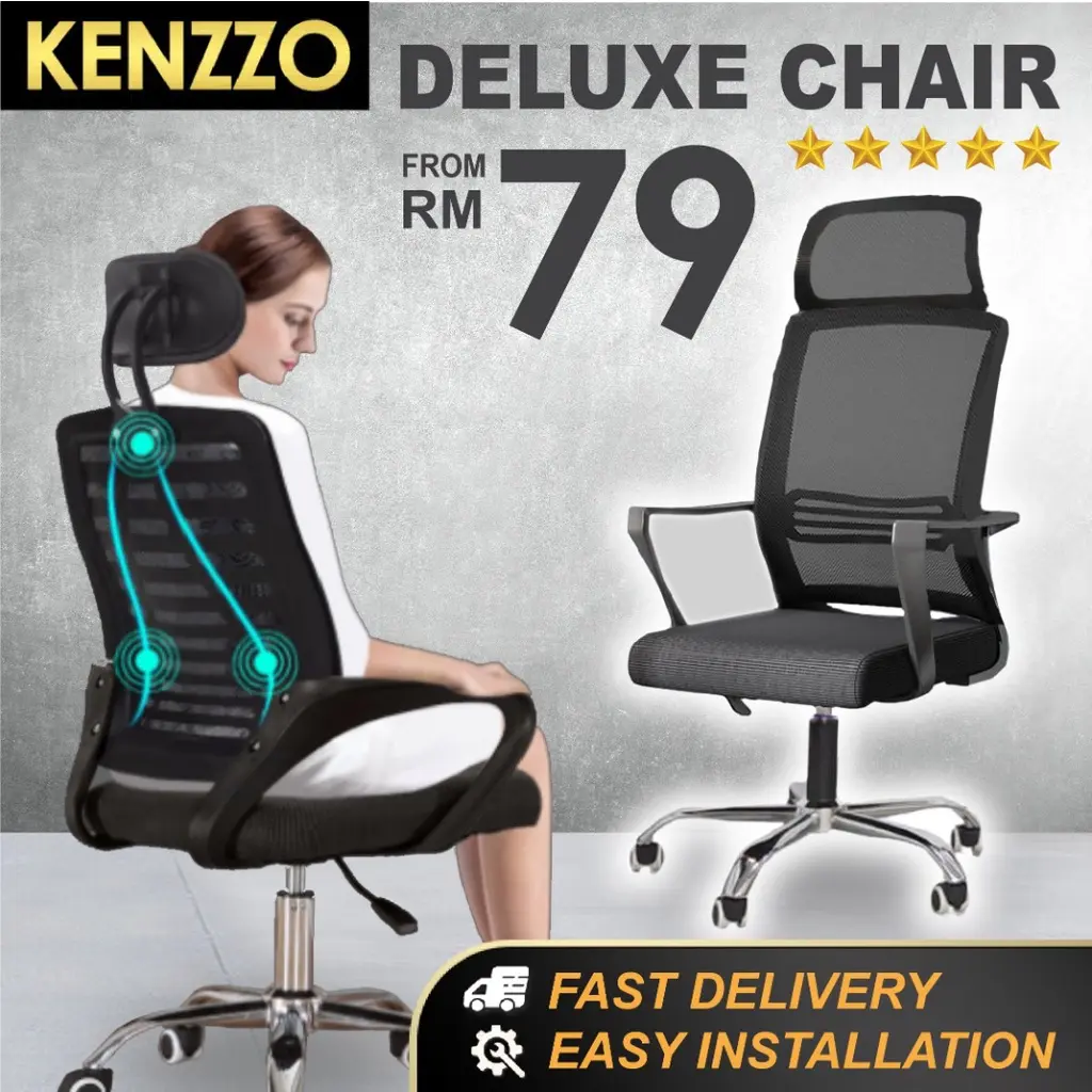 FINSSO: DELUXE Office Chair High Adjustable High Backrest Swivel Office Chair Furniture Chrome Leg Steel