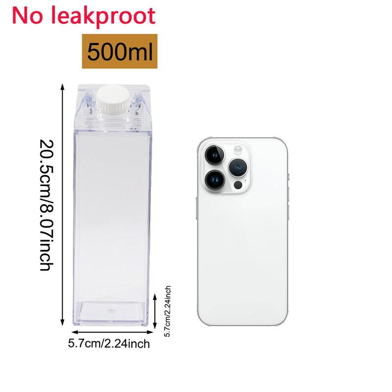 Milk Box Water Bottle (1 Piece), Milk Craton Bottle, 500ml/17.6oz Square Plastic Milk Bottle 2