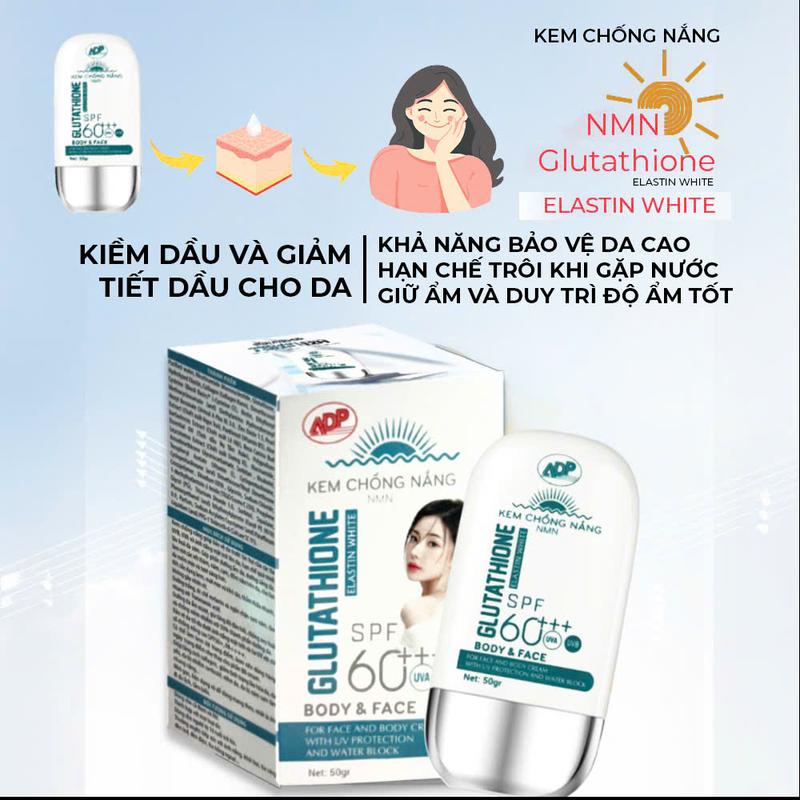 Kem chống nắng Nữ NMN Glutathione SPF 60+++ Skincare Làm Đẹp Da hộp 50g