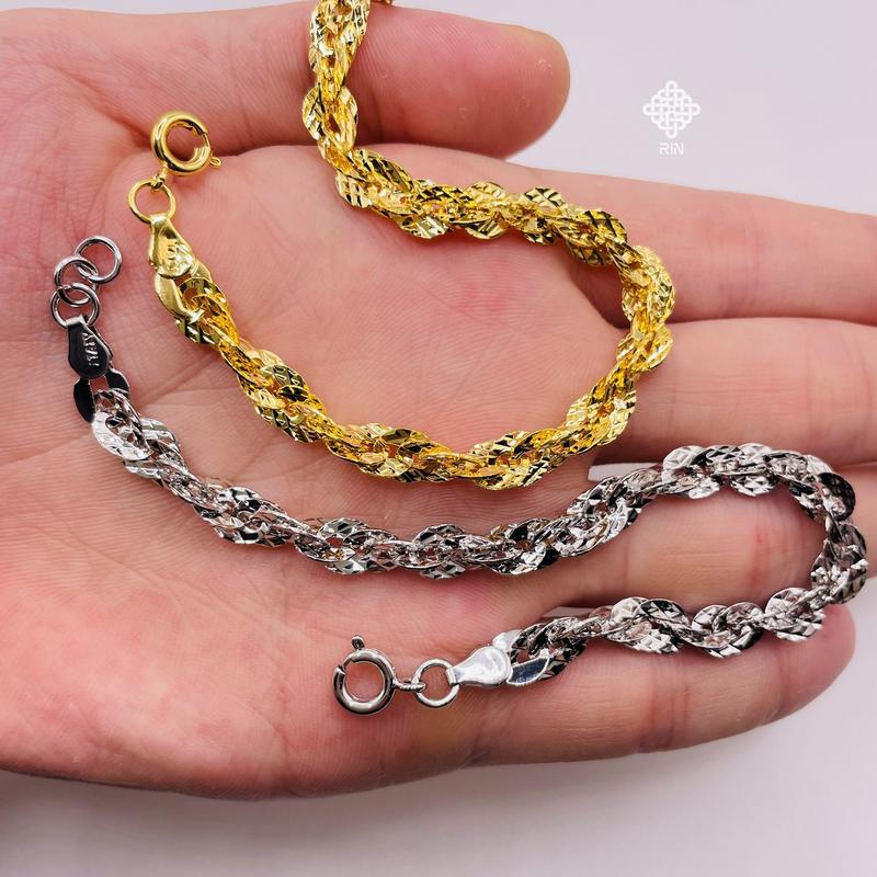 Lắc tay titan Vòng tay xoắn lá 6 li màu vàng hoặc trắng chất liệu titan không phai không rỉ sét trangsucmoiluatuoi.RIN