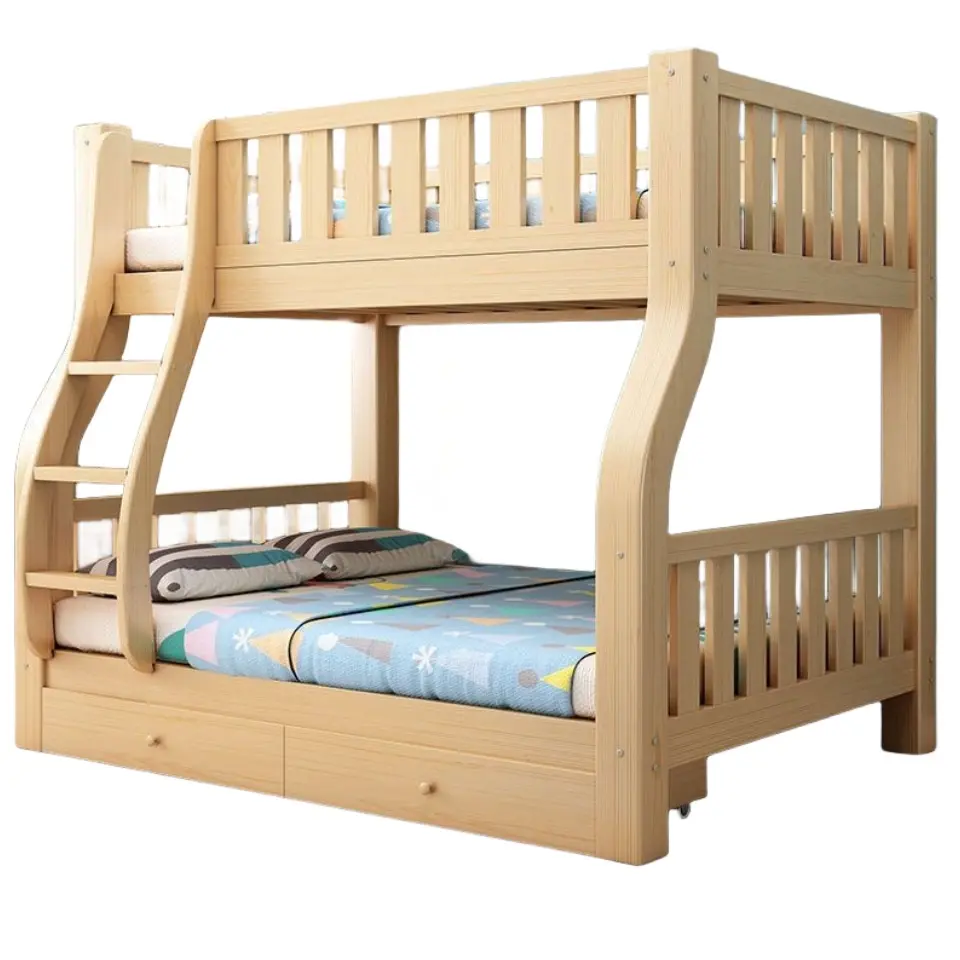{Sg Sales} Double Decker Bed Frame Double Bed Loft Bed High Low Solid Wood Bunk Bed Height-Adjustable Bed Household Children Kids BedMulti-functional Kids Bed Frame With Storage