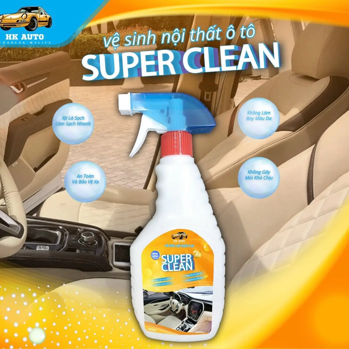 Chai Xịt Vệ Sinh Nội Thất Xe Ô Tô Đa Năng 500ML kèm 1 Bàn Chải và 1 Khăn Lau Mềm (KA Auto)