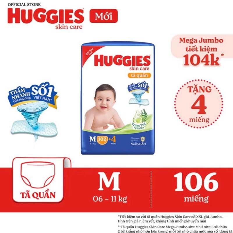 Tã quần Huggies Skincare Mega Jumbo đủ size cho bé yêu - Gói cực đại siêu nhiều miếng