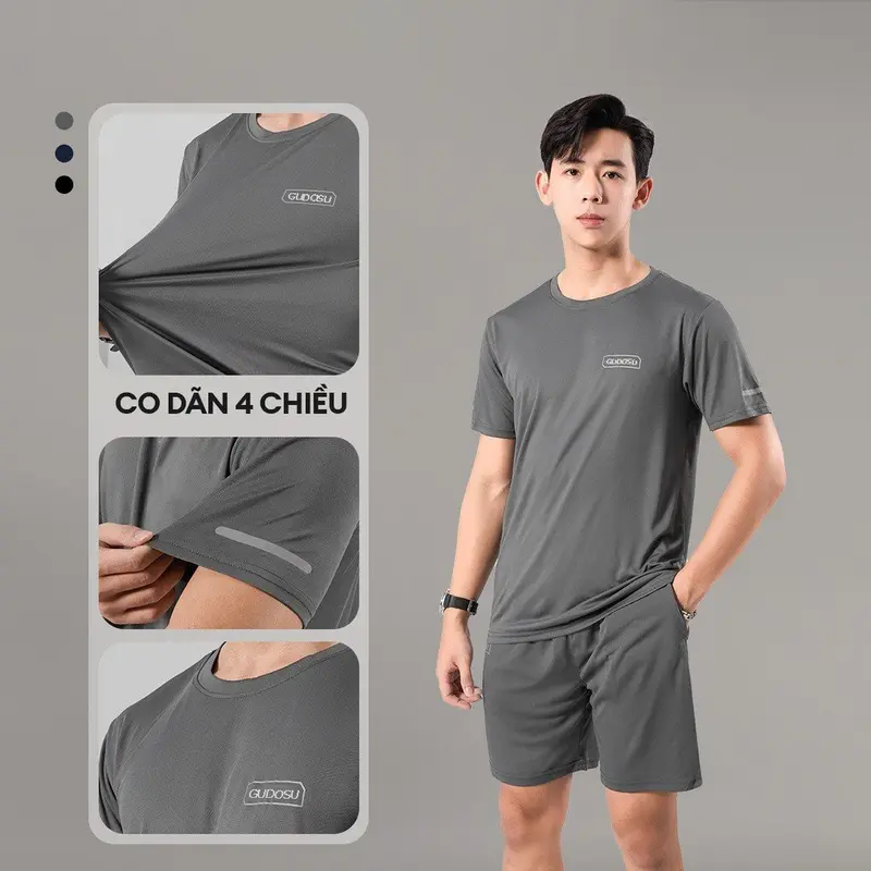 Bộ Thể Thao Nam Cổ Tròn Tay Ngắn Chất Liệu Thun Lạnh Coolmax Thấm Hút Mồ Hôi Tốt Full size 45-95kg 1