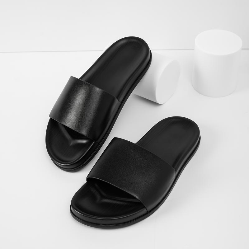 Dép da nam quai ngang da bò màu đen da tấm đế 2 lớp cao cấp DéP Slipper 2