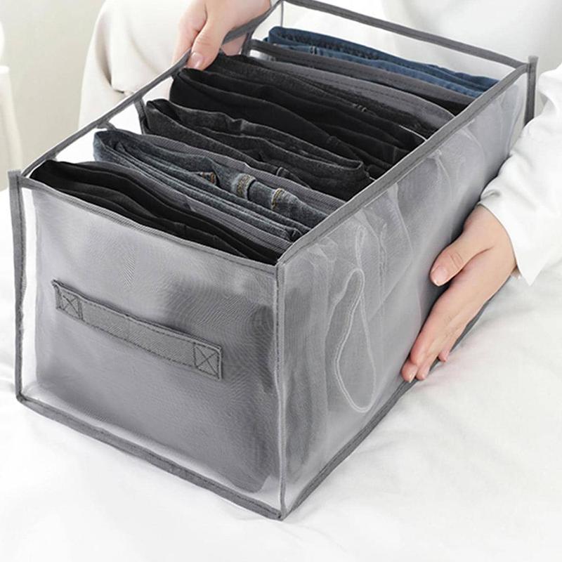 Foldable Cloth Storage Box With Handle & Compartments, Clear Multi Grid Flexible Drawer Organizer, Wardrobe Closet Storage Box For Bedroom Cloakroom 6